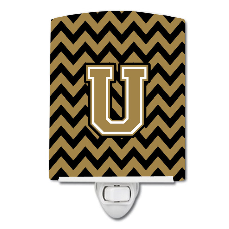 Letter U Chevron Black and Gold  Ceramic Night Light CJ1050-UCNL