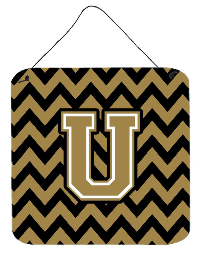 Letter U Chevron Black and Gold  Wall or Door Hanging Prints CJ1050-UDS66