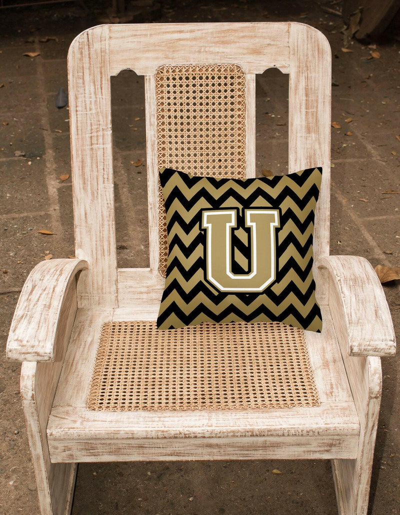 Letter U Chevron Black and Gold  Fabric Decorative Pillow CJ1050-UPW1414