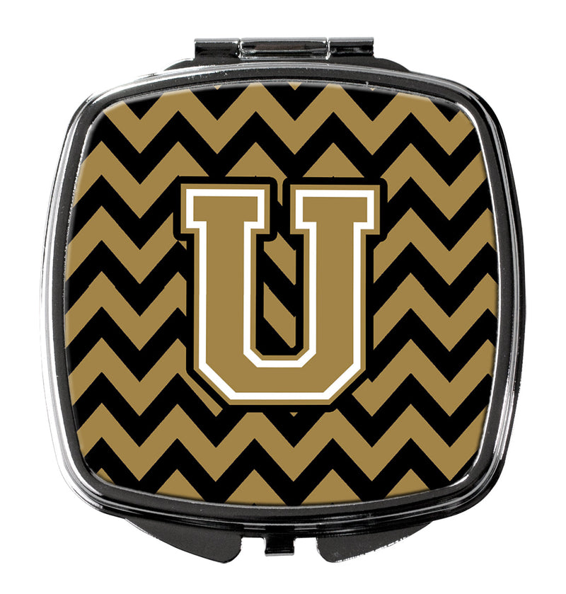 Letter U Chevron Black and Gold  Compact Mirror CJ1050-USCM