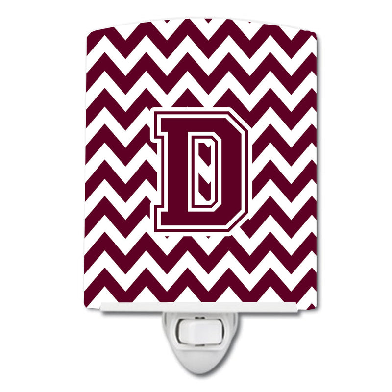 Letter D Chevron Maroon and White  Ceramic Night Light CJ1051-DCNL