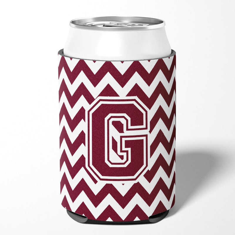 Letter G Chevron Maroon and White  Can or Bottle Hugger CJ1051-GCC