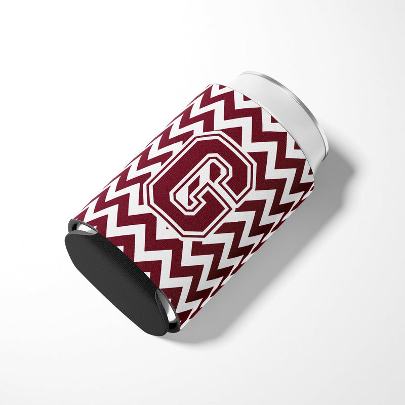 Letter G Chevron Maroon and White  Can or Bottle Hugger CJ1051-GCC