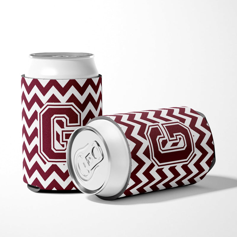 Letter G Chevron Maroon and White  Can or Bottle Hugger CJ1051-GCC