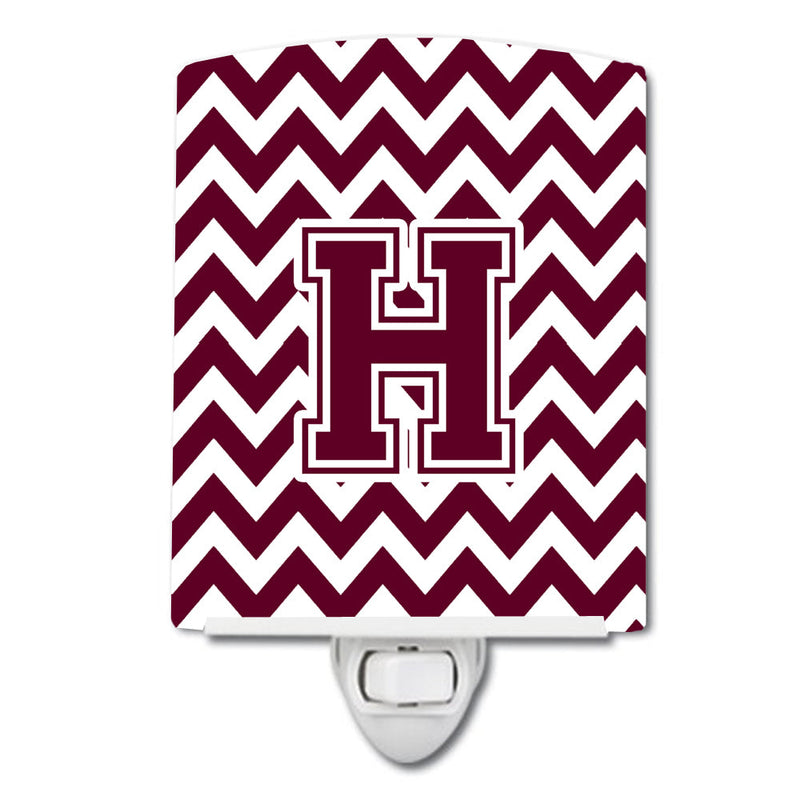 Letter H Chevron Maroon and White  Ceramic Night Light CJ1051-HCNL