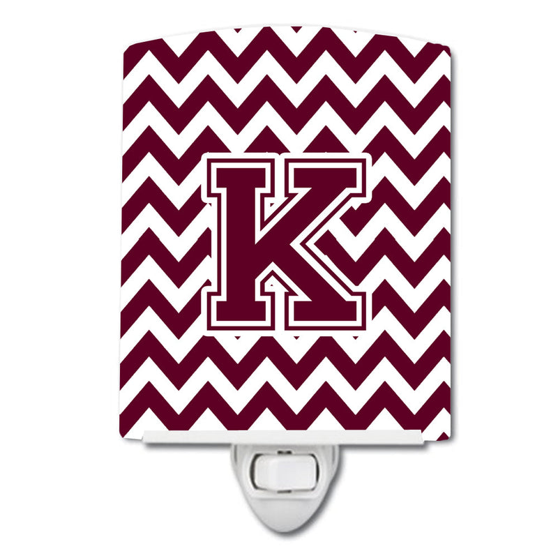 Letter K Chevron Maroon and White  Ceramic Night Light CJ1051-KCNL