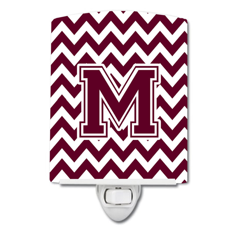 Letter M Chevron Maroon and White  Ceramic Night Light CJ1051-MCNL