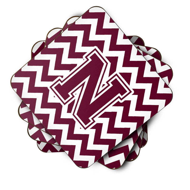 Letter N Chevron Maroon and White  Foam Coaster Set of 4 CJ1051-NFC