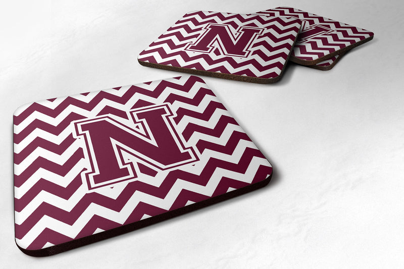 Letter N Chevron Maroon and White  Foam Coaster Set of 4 CJ1051-NFC