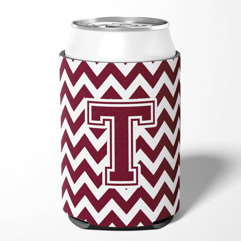 Letter T Chevron Maroon and White  Can or Bottle Hugger CJ1051-TCC