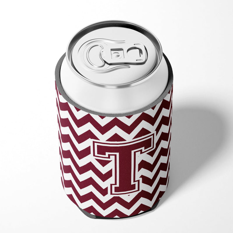 Letter T Chevron Maroon and White  Can or Bottle Hugger CJ1051-TCC