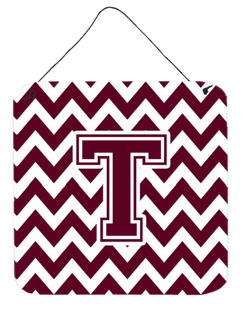 Letter T Chevron Maroon and White  Wall or Door Hanging Prints CJ1051-TDS66