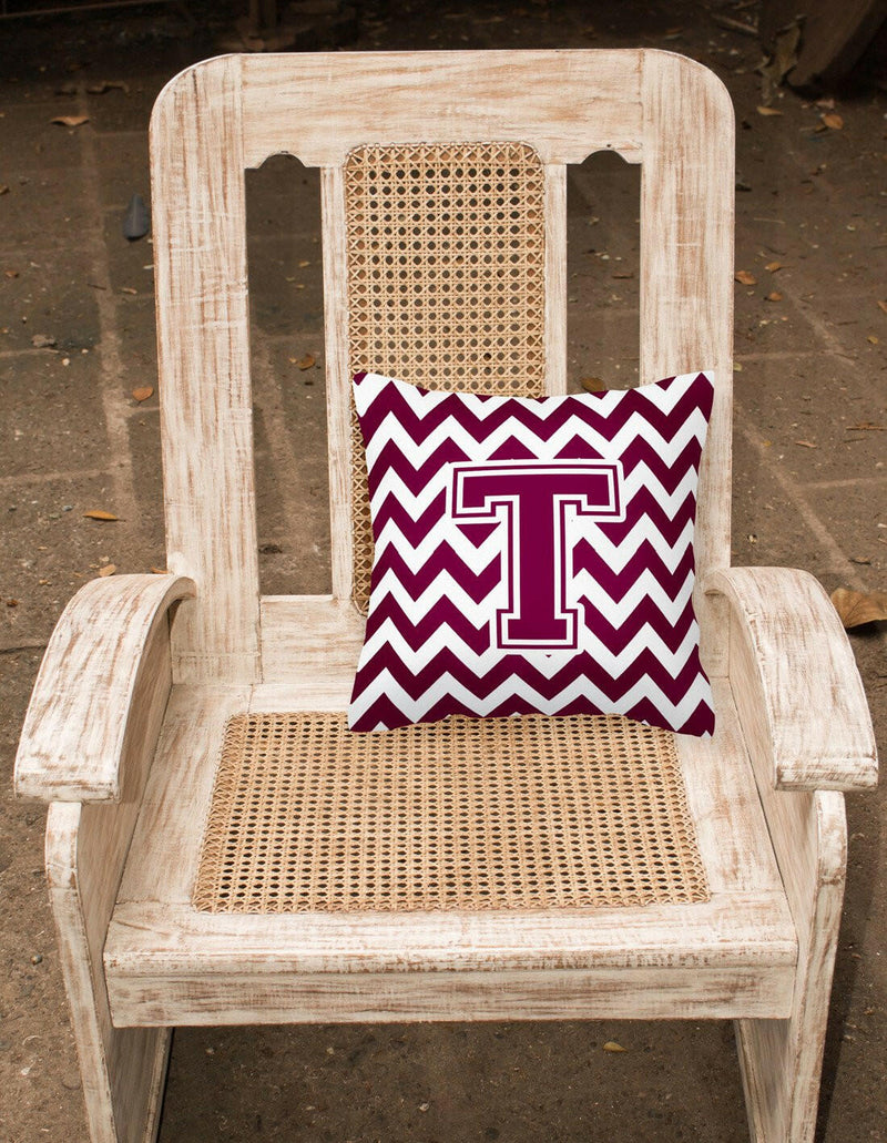 Letter T Chevron Maroon and White  Fabric Decorative Pillow CJ1051-TPW1414