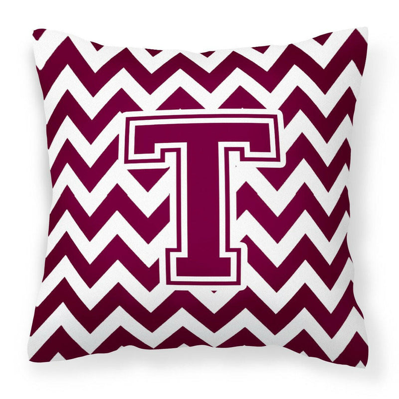 Letter T Chevron Maroon and White  Fabric Decorative Pillow CJ1051-TPW1414