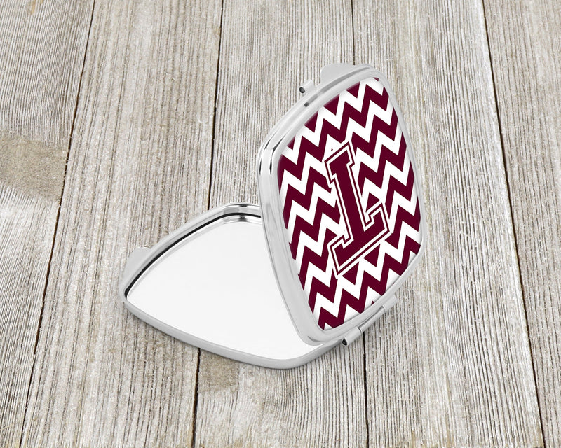 Letter T Chevron Maroon and White  Compact Mirror CJ1051-TSCM