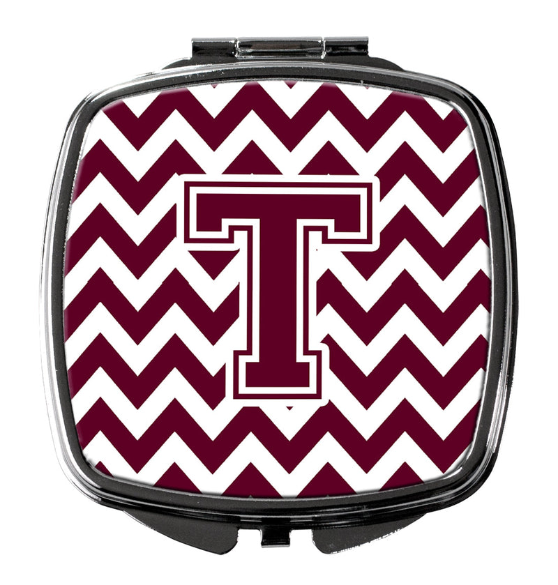 Letter T Chevron Maroon and White  Compact Mirror CJ1051-TSCM