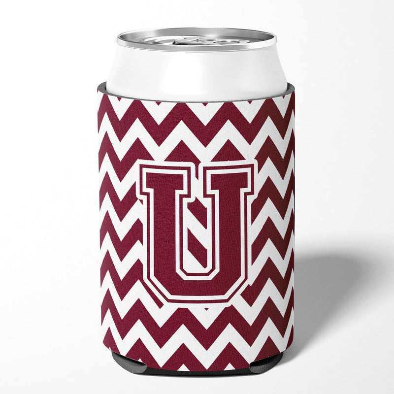 Letter U Chevron Maroon and White  Can or Bottle Hugger CJ1051-UCC