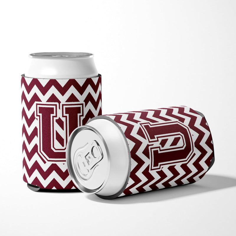 Letter U Chevron Maroon and White  Can or Bottle Hugger CJ1051-UCC