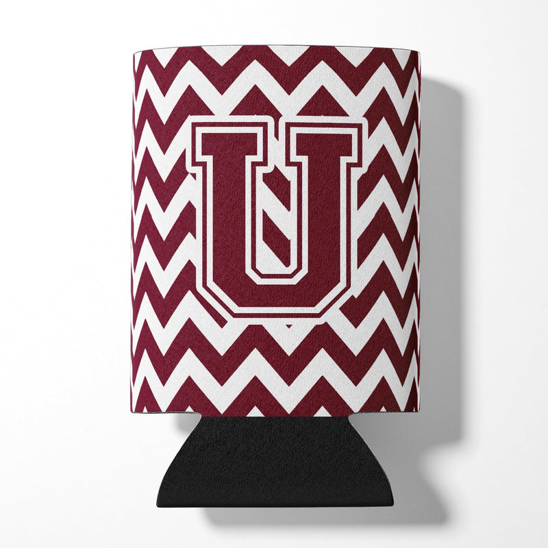 Letter U Chevron Maroon and White  Can or Bottle Hugger CJ1051-UCC