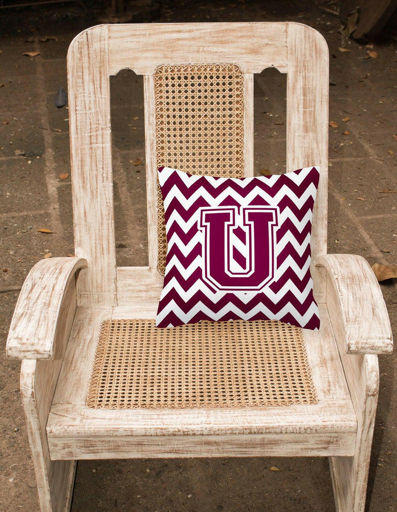 Letter U Chevron Maroon and White  Fabric Decorative Pillow CJ1051-UPW1414