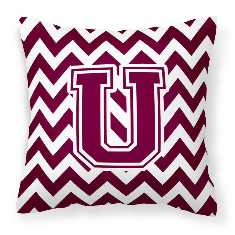 Letter U Chevron Maroon and White  Fabric Decorative Pillow CJ1051-UPW1414