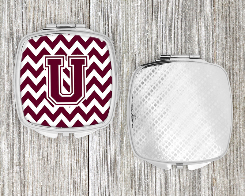 Letter U Chevron Maroon and White  Compact Mirror CJ1051-USCM