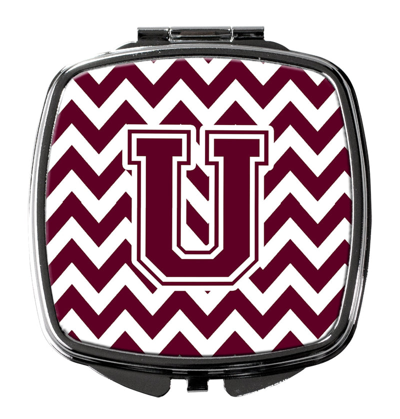 Letter U Chevron Maroon and White  Compact Mirror CJ1051-USCM