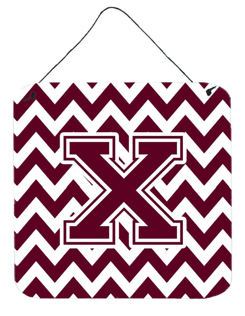 Letter X Chevron Maroon and White  Wall or Door Hanging Prints CJ1051-XDS66