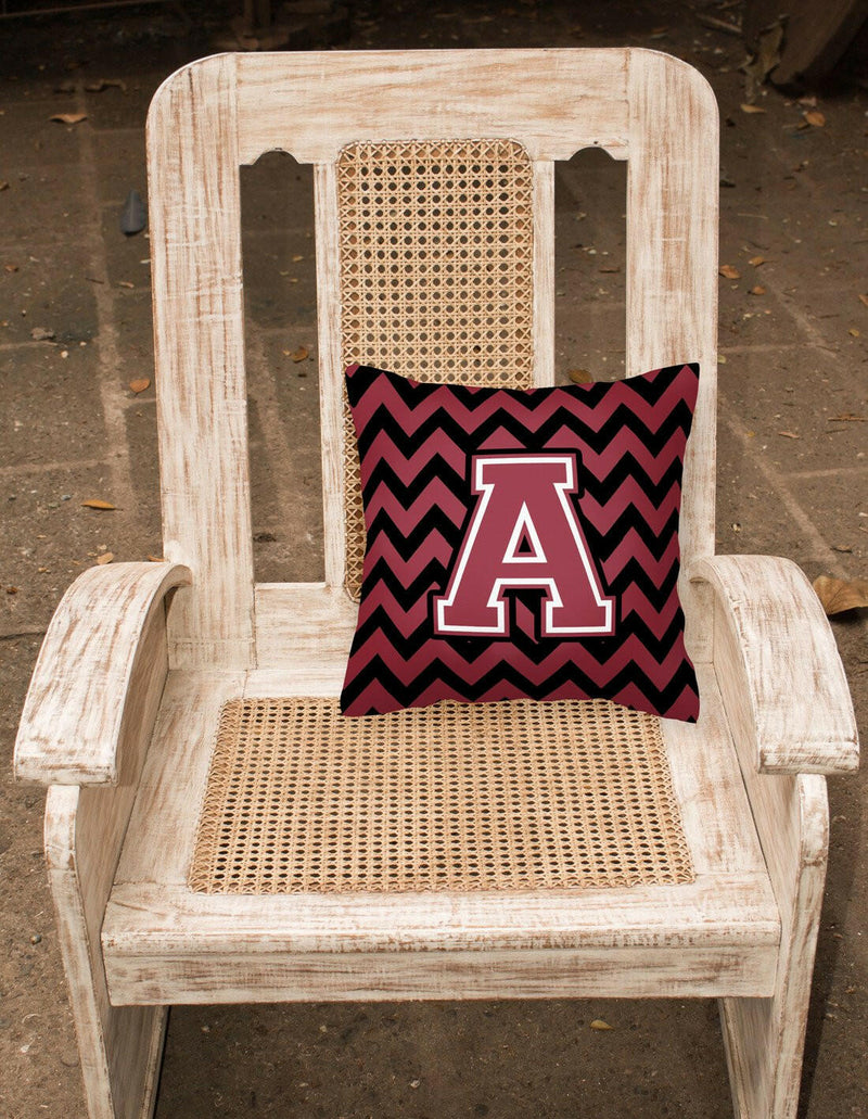 Letter A Chevron Garnet and Black  Fabric Decorative Pillow CJ1052-APW1414