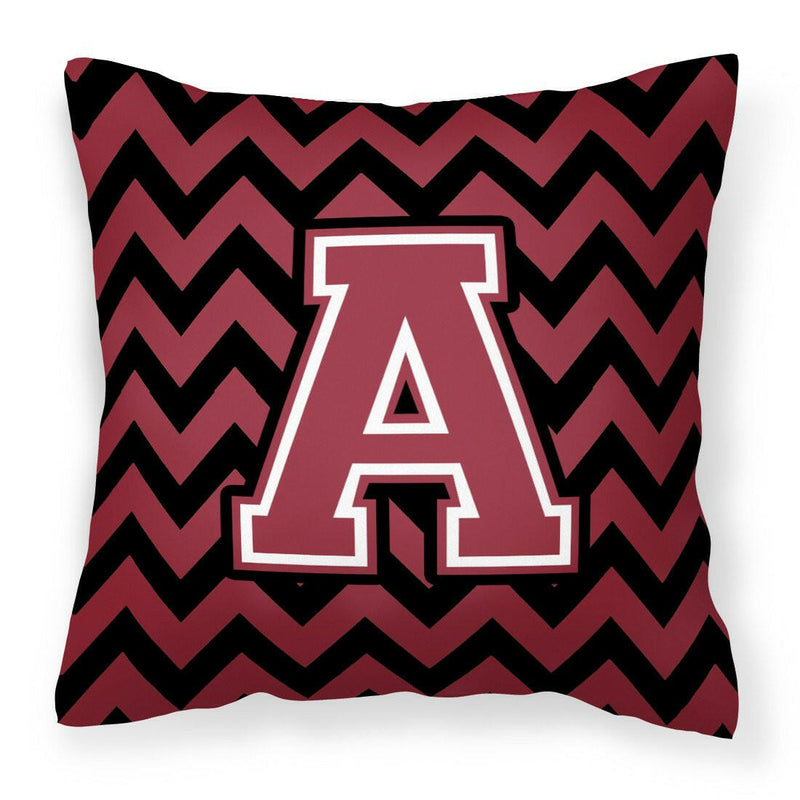 Letter A Chevron Garnet and Black  Fabric Decorative Pillow CJ1052-APW1414