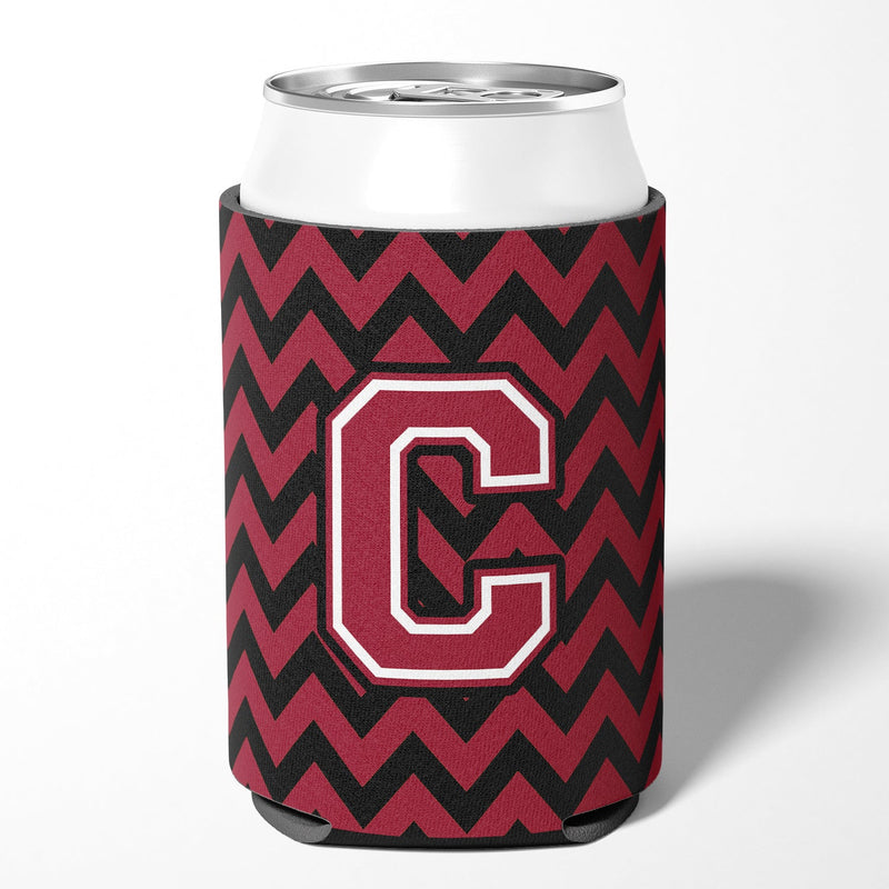 Letter C Chevron Garnet and Black  Can or Bottle Hugger CJ1052-CCC