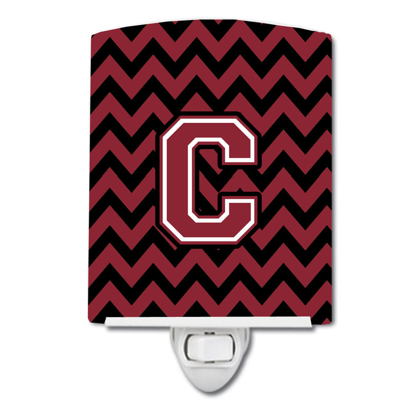 Letter C Chevron Garnet and Black  Ceramic Night Light CJ1052-CCNL