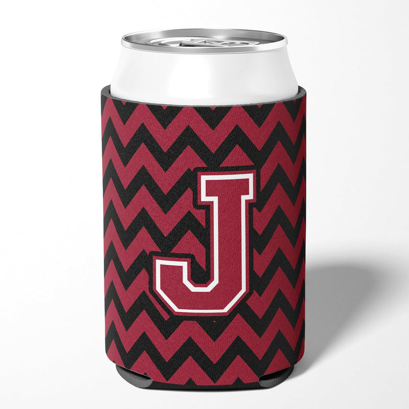 Letter J Chevron Garnet and Black  Can or Bottle Hugger CJ1052-JCC