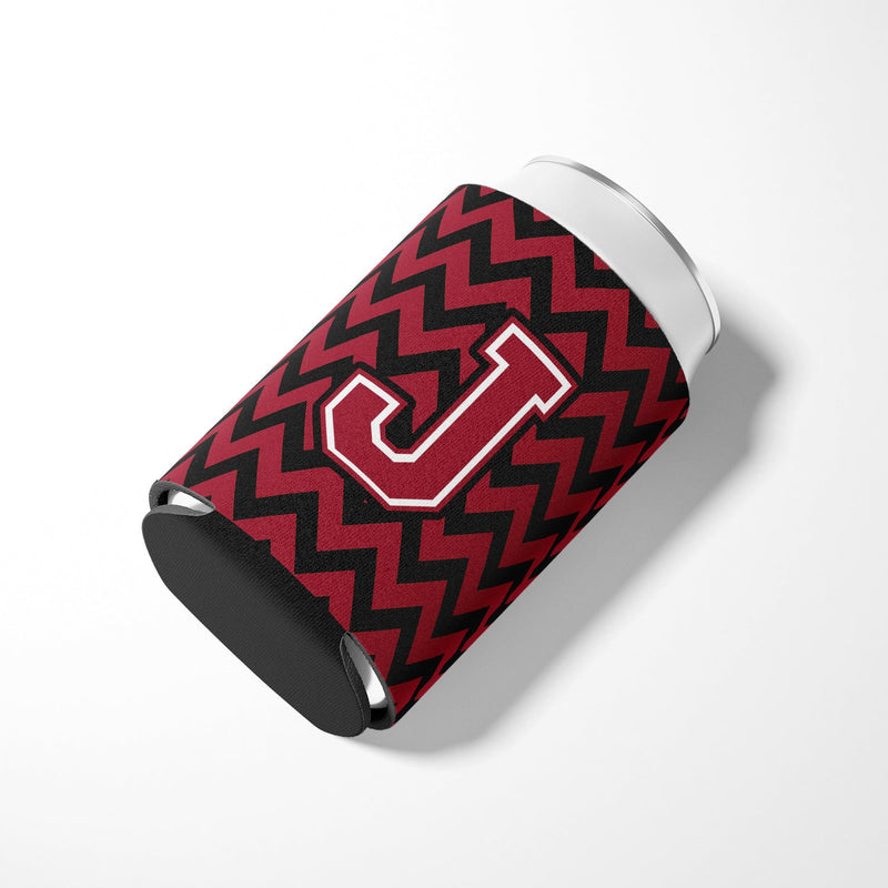 Letter J Chevron Garnet and Black  Can or Bottle Hugger CJ1052-JCC