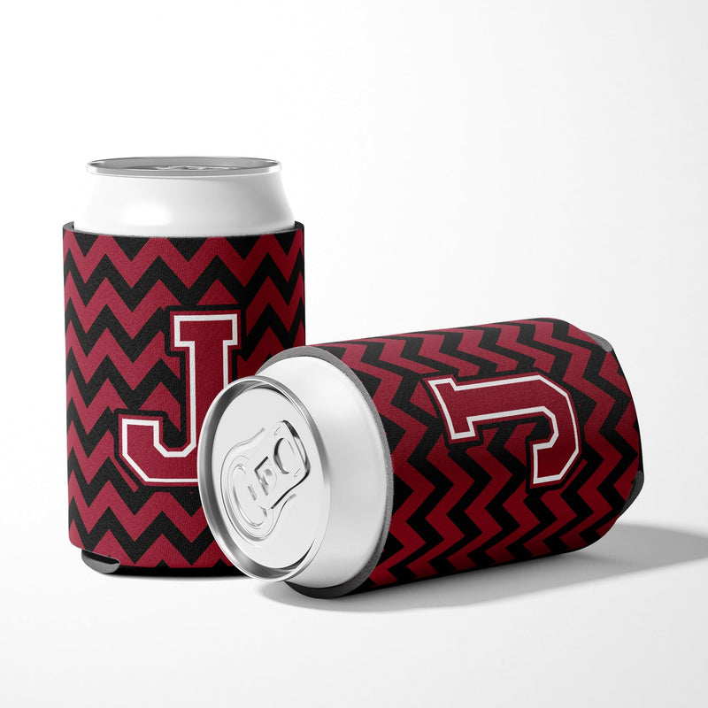 Letter J Chevron Garnet and Black  Can or Bottle Hugger CJ1052-JCC