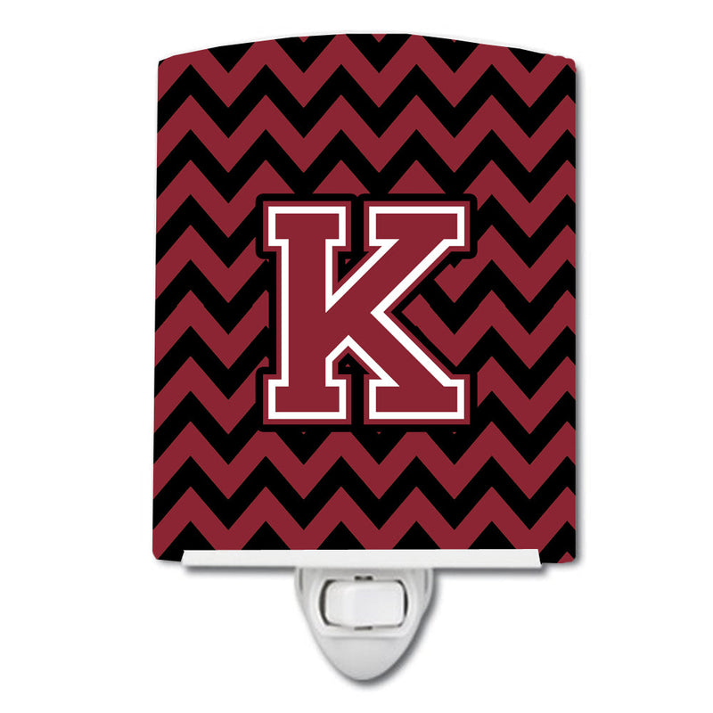 Letter K Chevron Garnet and Black  Ceramic Night Light CJ1052-KCNL