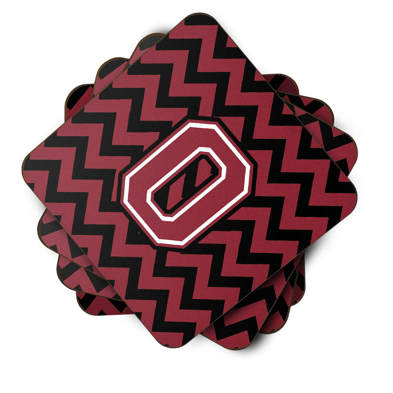 Letter O Chevron Garnet and Black  Foam Coaster Set of 4 CJ1052-OFC