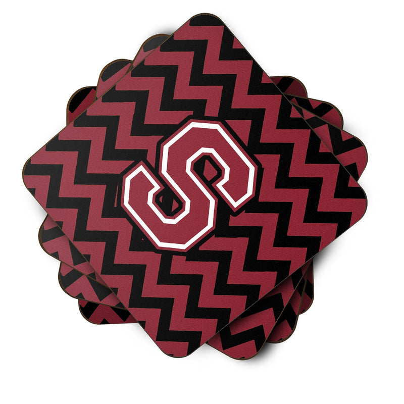 Letter S Chevron Garnet and Black  Foam Coaster Set of 4 CJ1052-SFC