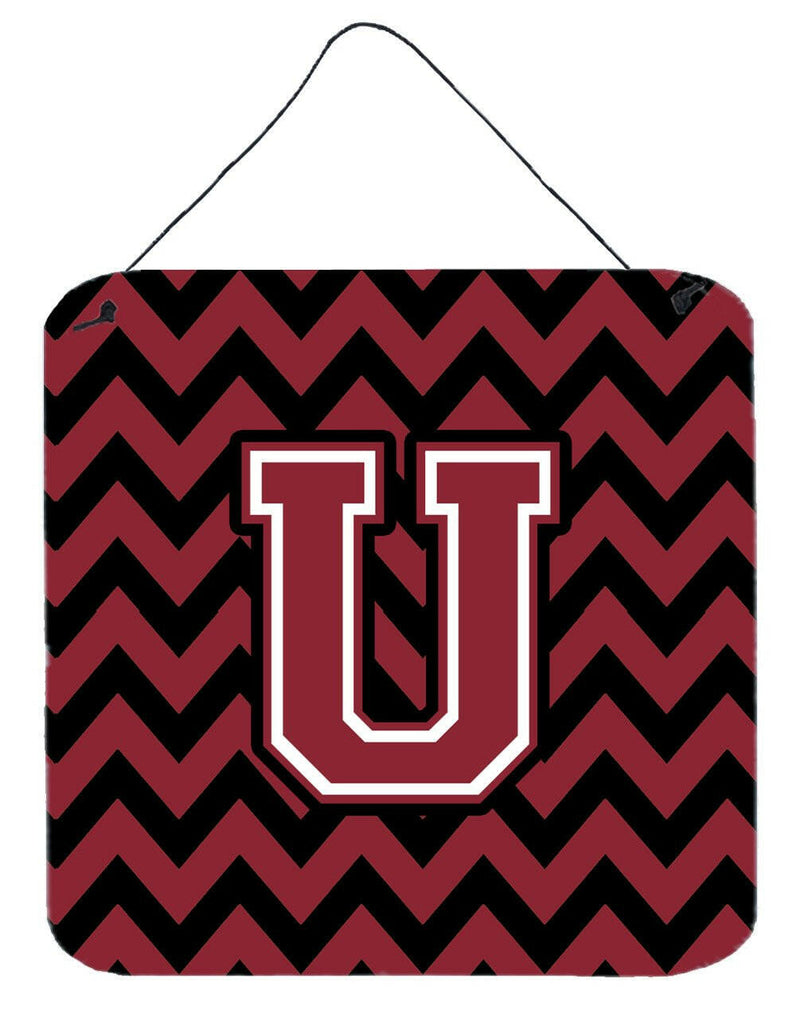 Letter U Chevron Garnet and Black  Wall or Door Hanging Prints CJ1052-UDS66