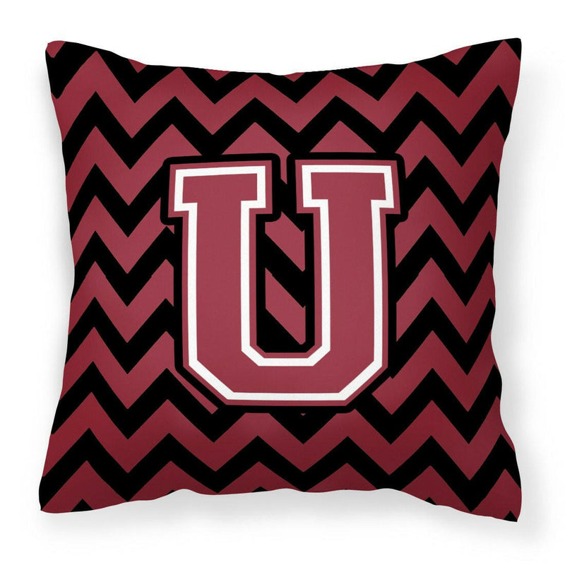 Letter U Chevron Garnet and Black  Fabric Decorative Pillow CJ1052-UPW1414