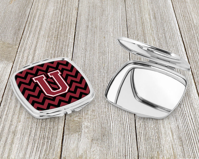 Letter U Chevron Garnet and Black  Compact Mirror CJ1052-USCM