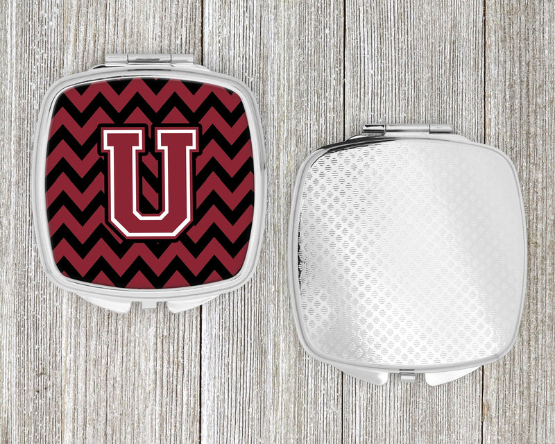 Letter U Chevron Garnet and Black  Compact Mirror CJ1052-USCM