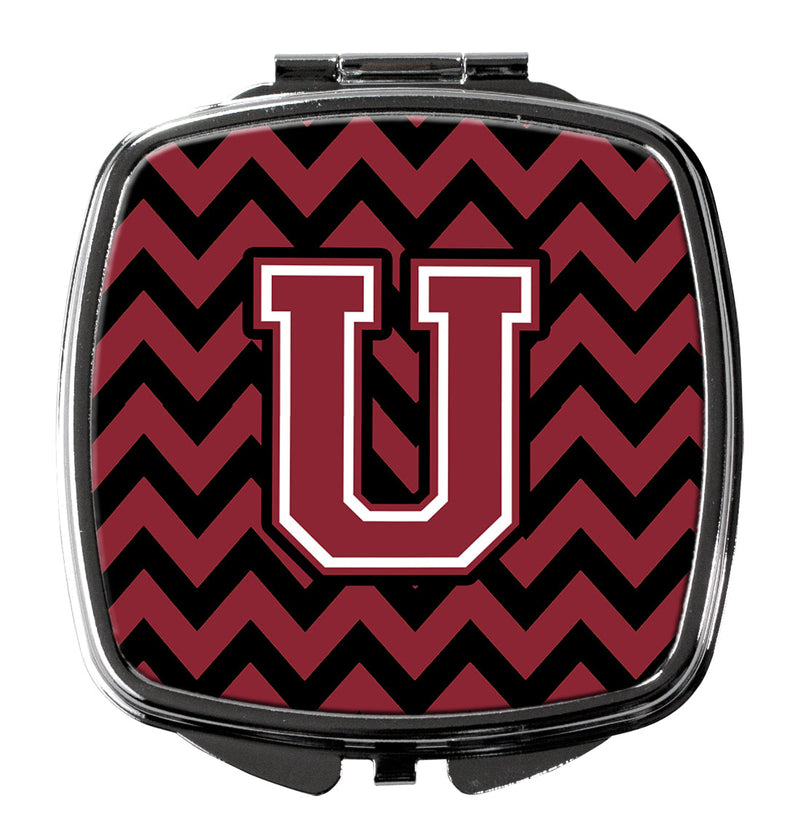 Letter U Chevron Garnet and Black  Compact Mirror CJ1052-USCM