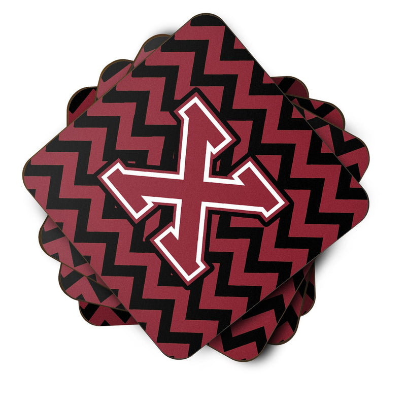 Letter X Chevron Garnet and Black  Foam Coaster Set of 4 CJ1052-XFC