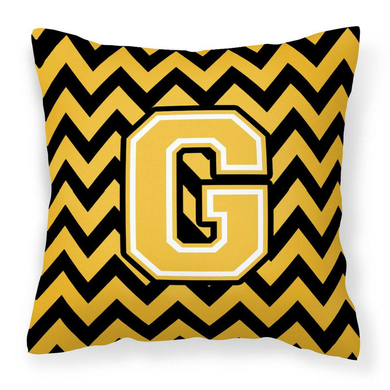 Letter G Chevron Black and Gold Fabric Decorative Pillow CJ1053-GPW1414