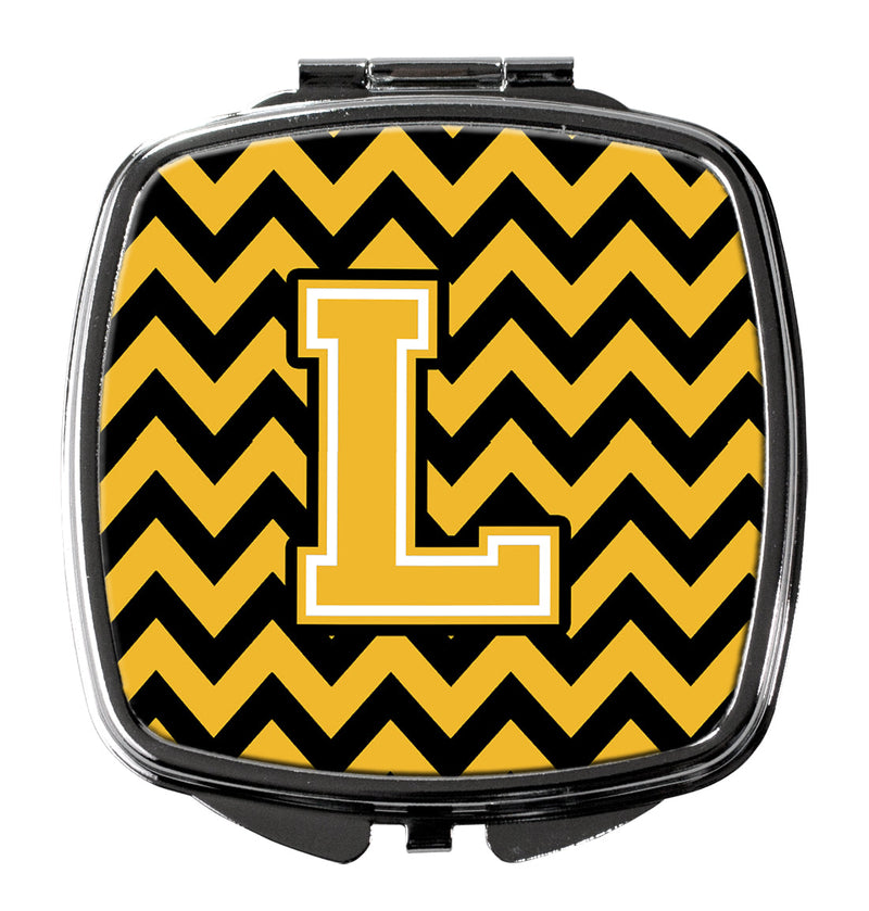 Letter L Chevron Black and Gold Compact Mirror CJ1053-LSCM