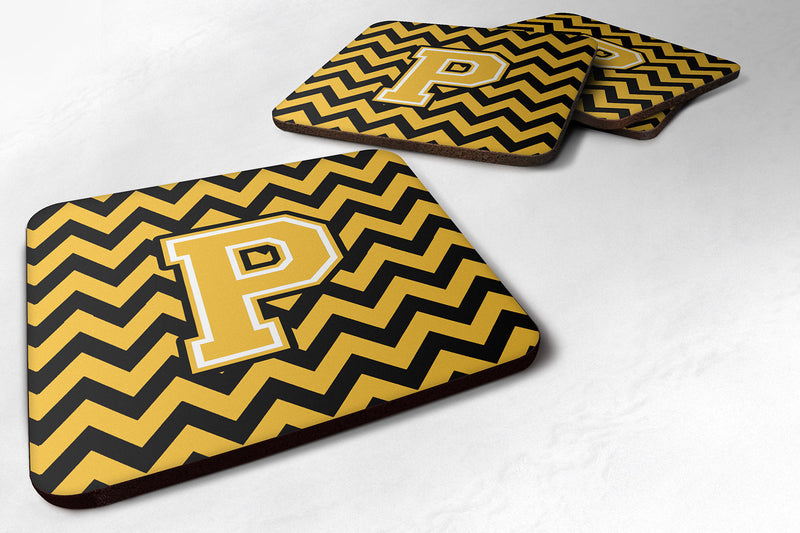 Letter P Chevron Black and Gold Foam Coaster Set of 4 CJ1053-PFC