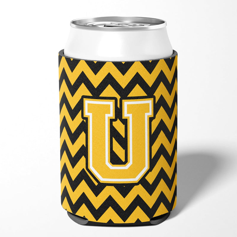 Letter U Chevron Black and Gold Can or Bottle Hugger CJ1053-UCC