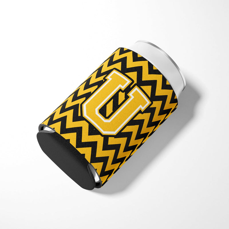 Letter U Chevron Black and Gold Can or Bottle Hugger CJ1053-UCC