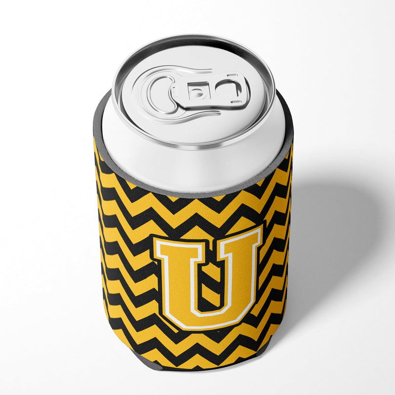 Letter U Chevron Black and Gold Can or Bottle Hugger CJ1053-UCC